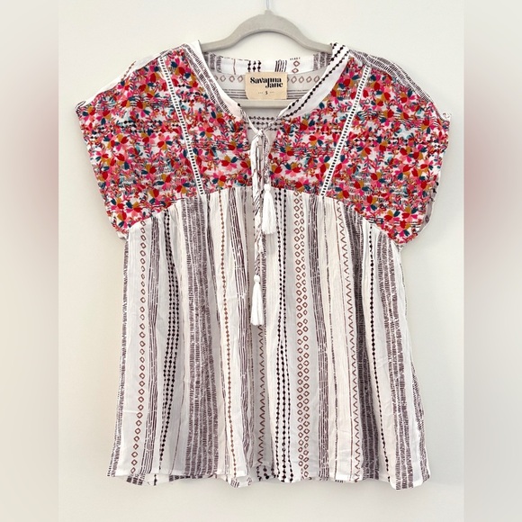 Savanna Jane Women's Size Small Embroidered Top Boho Tassels Hippie Festival - Picture 1 of 11